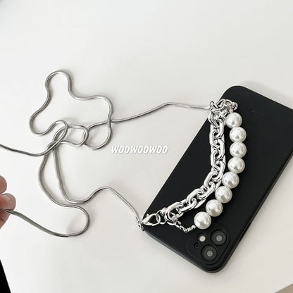 / Strap Case Pearl Phone Lanyard Faux Alloy