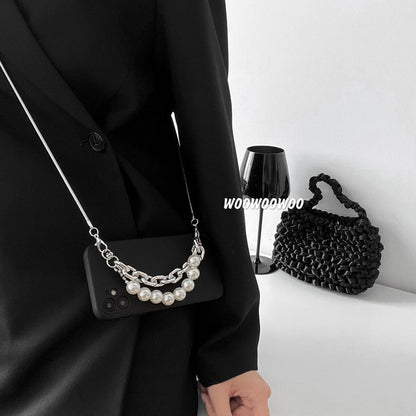 / Strap Case Pearl Phone Lanyard Faux Alloy