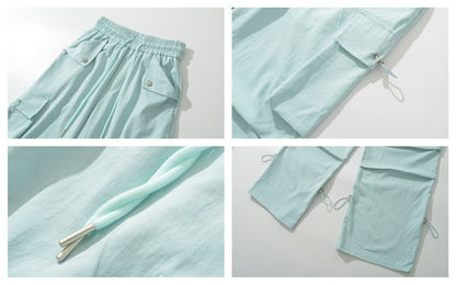 High Rise Plain Drawstring Baggy Cargo Pants