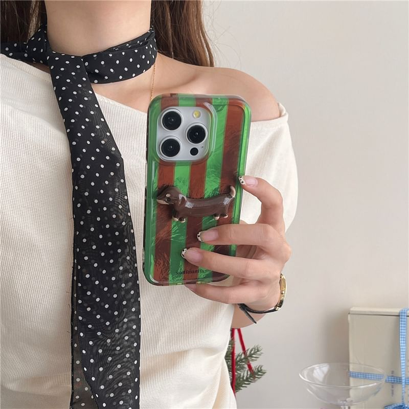 Dog Striped Phone Case / Cord Lanyard / Set - iPhone 16 Pro Max / 16 Pro / 16 Plus / 16 / 15 Pro Max / 15 Pro / 15 Plus / 15 / 14 Pro Max / 14 Pro / 14 Plus / 14 / 13 Pro Max / 13 Pro / 13 / 13 Mini