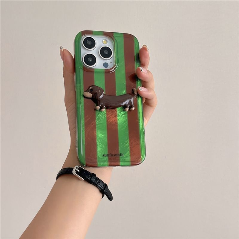 Dog Striped Phone Case / Cord Lanyard / Set - iPhone 16 Pro Max / 16 Pro / 16 Plus / 16 / 15 Pro Max / 15 Pro / 15 Plus / 15 / 14 Pro Max / 14 Pro / 14 Plus / 14 / 13 Pro Max / 13 Pro / 13 / 13 Mini