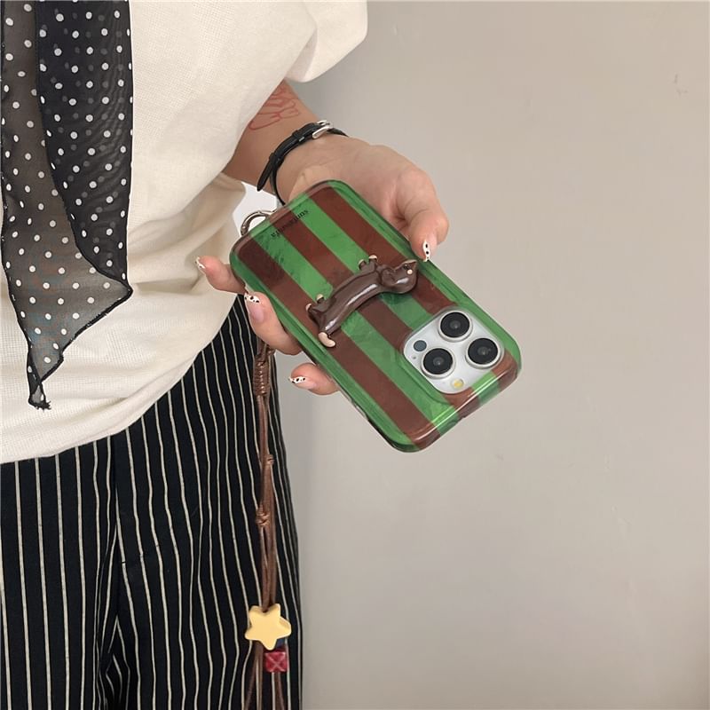 Dog Striped Phone Case / Cord Lanyard / Set - iPhone 16 Pro Max / 16 Pro / 16 Plus / 16 / 15 Pro Max / 15 Pro / 15 Plus / 15 / 14 Pro Max / 14 Pro / 14 Plus / 14 / 13 Pro Max / 13 Pro / 13 / 13 Mini