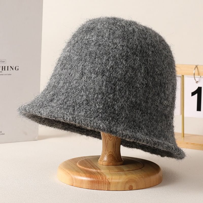 Plain Fuzzy Knit Bucket Hat