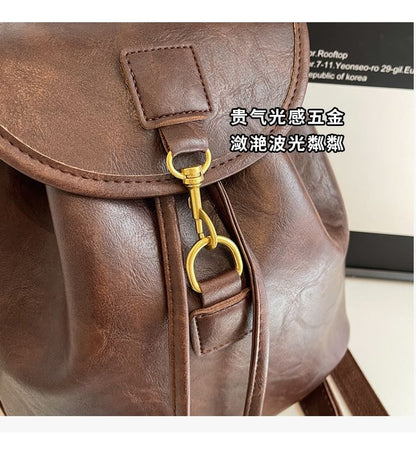 Plain Faux Leather Flap Backpack