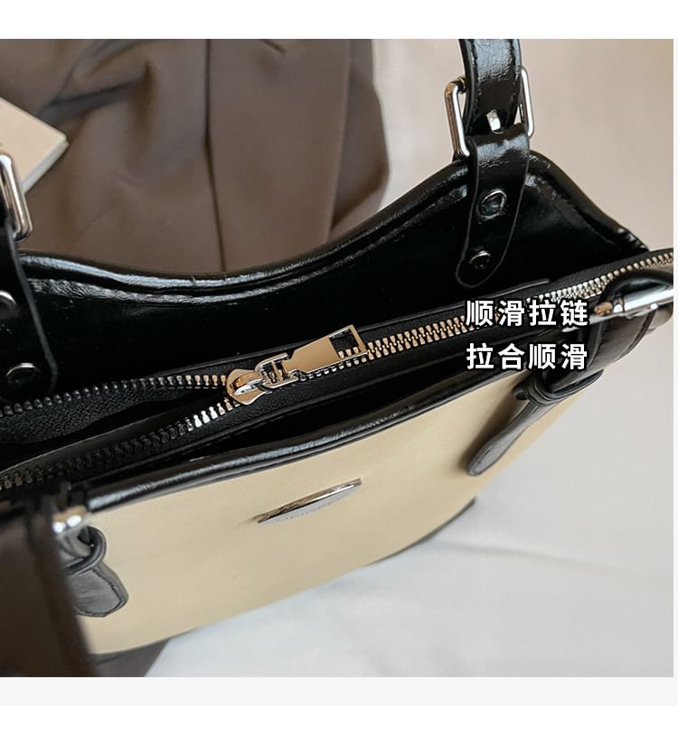 Buckled Faux Leather Tote Bag