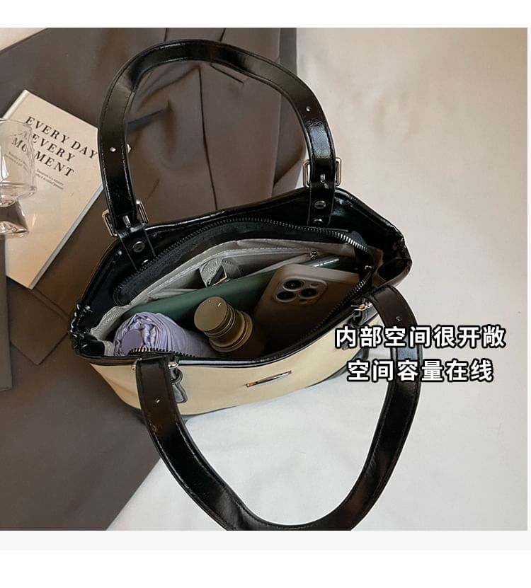 Buckled Faux Leather Tote Bag