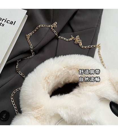 Chain Strap Eye Applique Fluffy Crossbody Bag