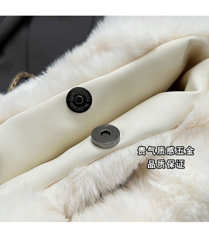 Chain Strap Eye Applique Fluffy Crossbody Bag