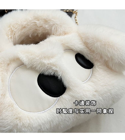 Chain Strap Eye Applique Fluffy Crossbody Bag