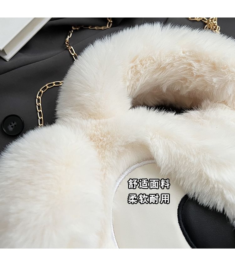 Chain Strap Eye Applique Fluffy Crossbody Bag