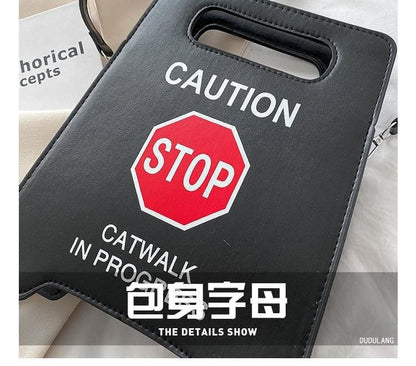 Lettering Faux Leather Crossbody Bag