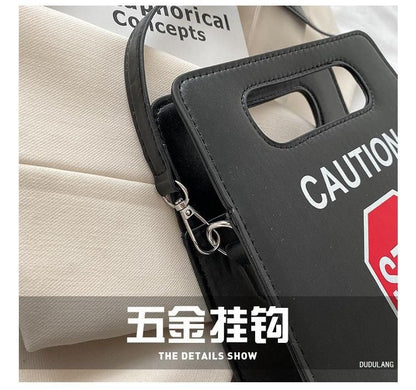 Lettering Faux Leather Crossbody Bag