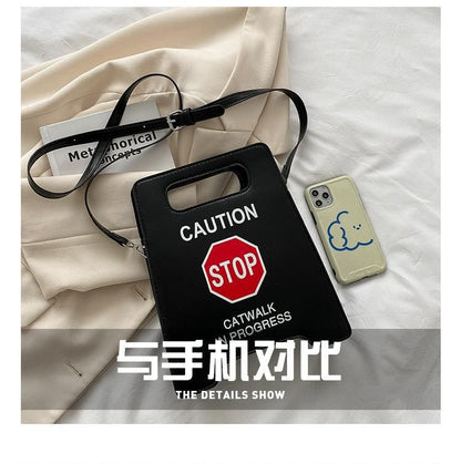 Lettering Faux Leather Crossbody Bag