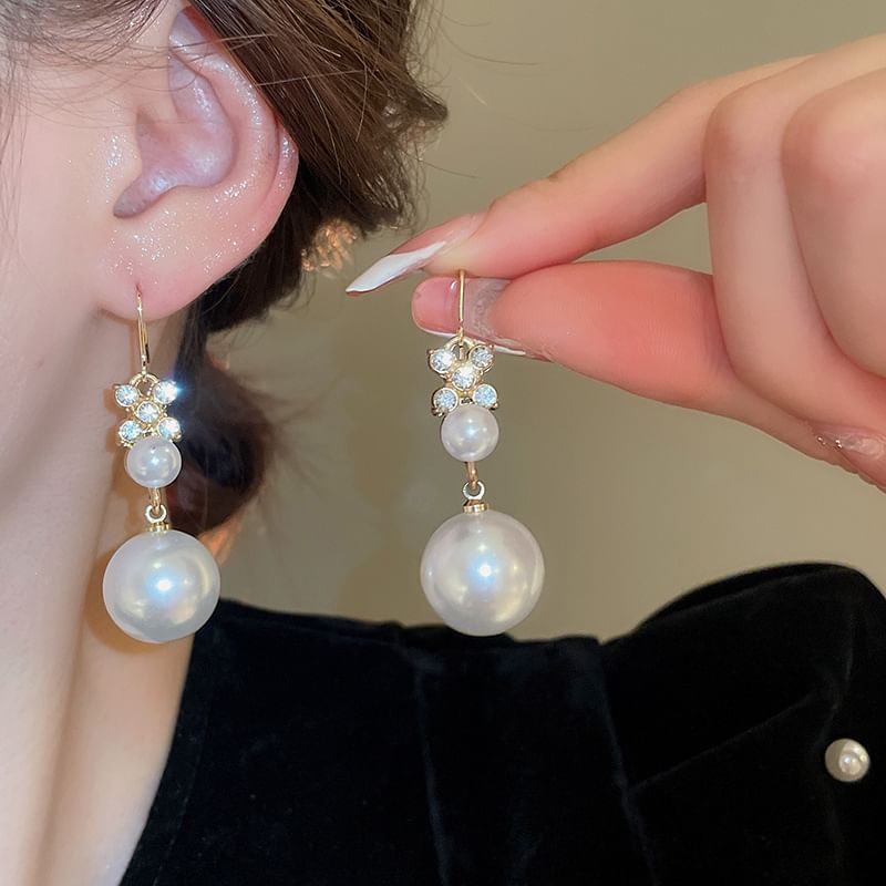 Floral Rhinestone Faux Pearl Drop Hook Earring / Bracelet / Necklace