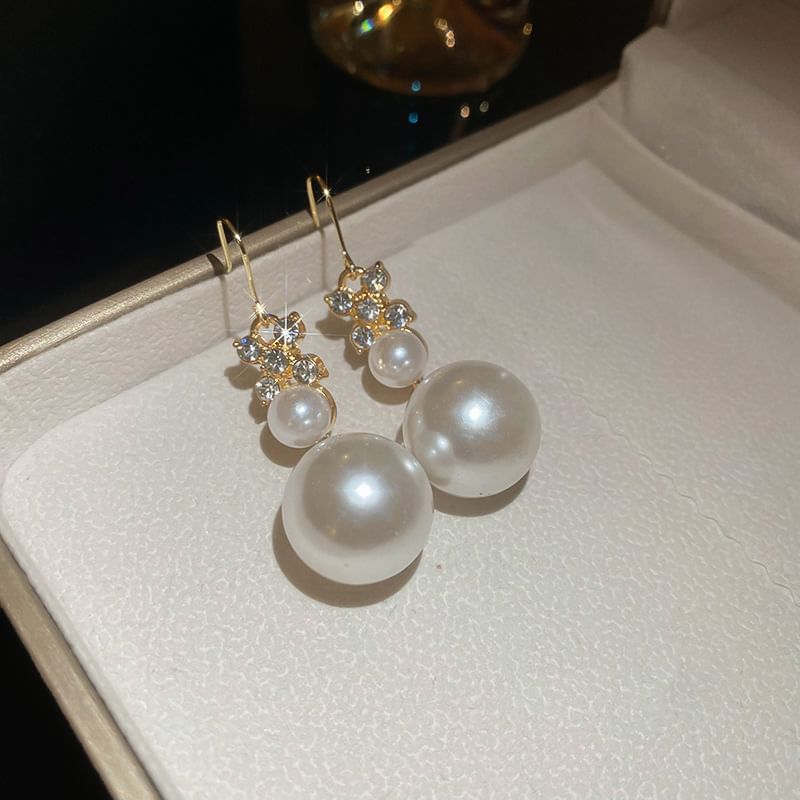 Floral Rhinestone Faux Pearl Drop Hook Earring / Bracelet / Necklace