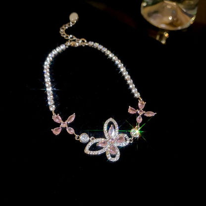 Floral Butterfly Rhinestone Bracelet