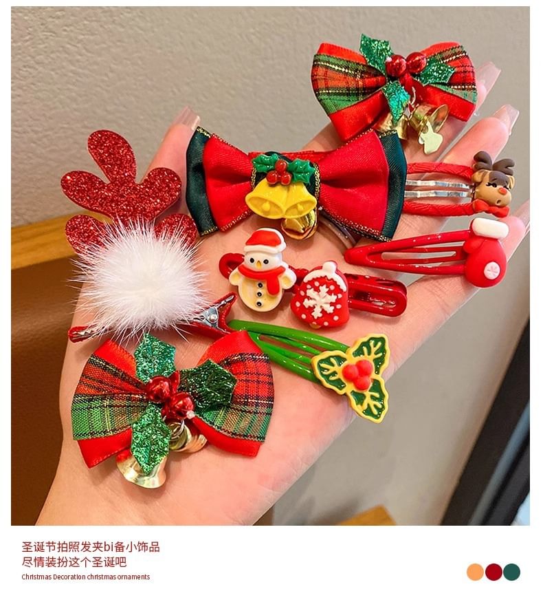 Set of 10: Christmas Cartoon Hair Clip / Hair Tie / Scrunchie