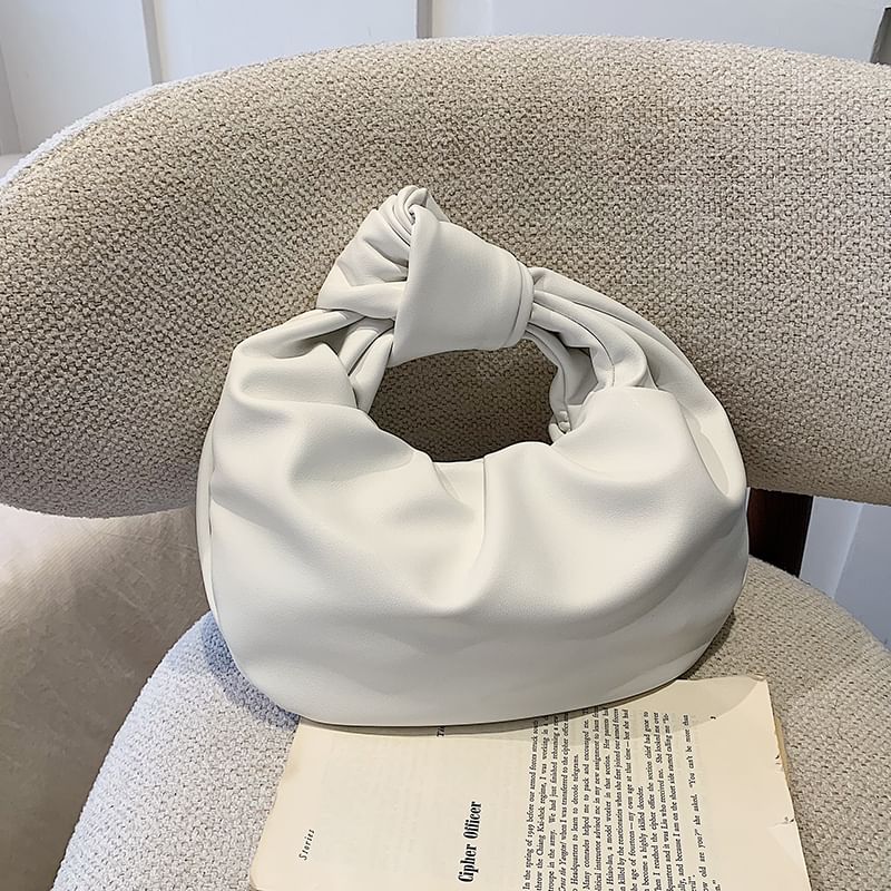 Ruched Faux Leather Shoulder Bag