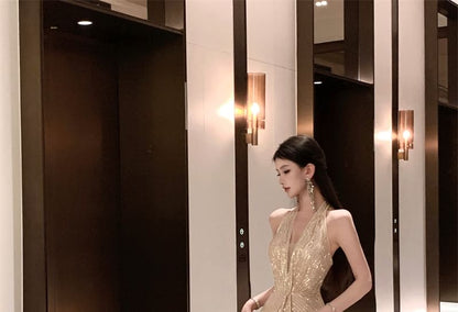 Halter Sequin Mermaid Evening Gown