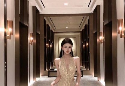 Halter Sequin Mermaid Evening Gown