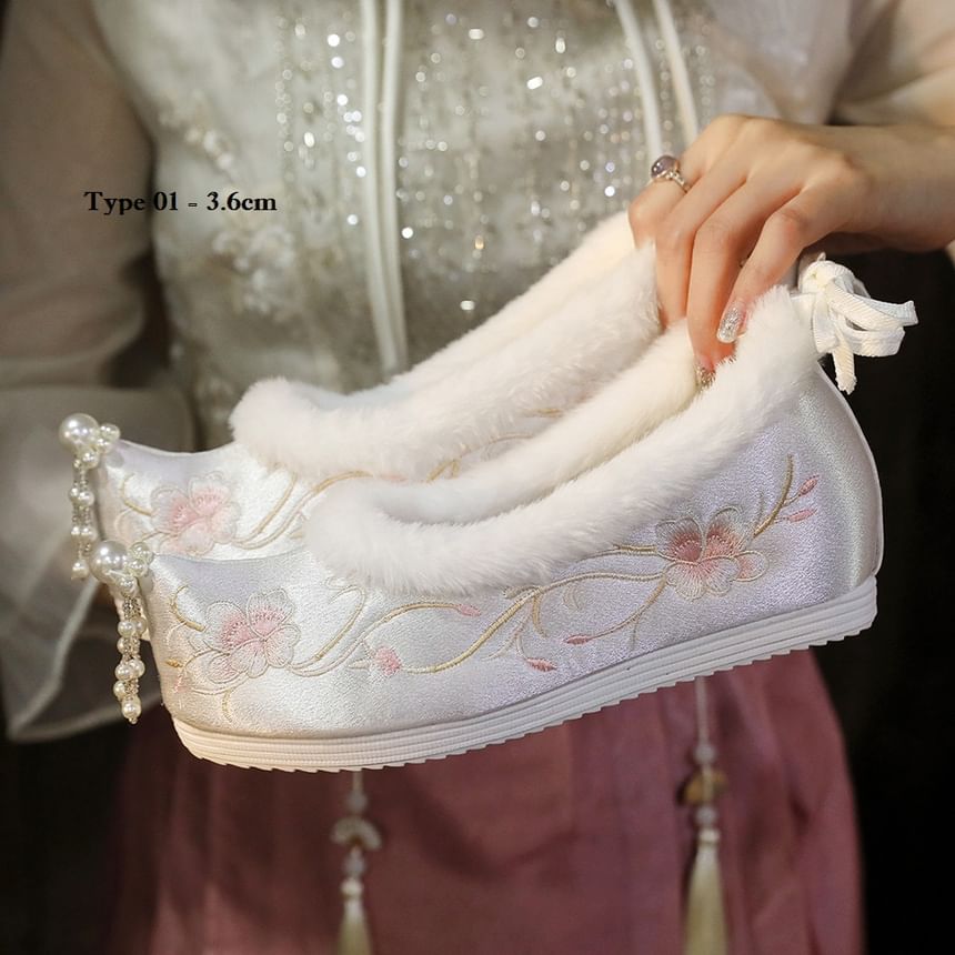 Designs) (Various Beaded Fleece-Lined Hidden Pumps Heel Wedge Embroidered