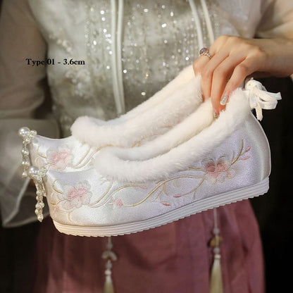 Designs) (Various Beaded Fleece-Lined Hidden Pumps Heel Wedge Embroidered