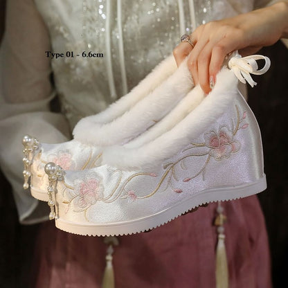 Designs) (Various Beaded Fleece-Lined Hidden Pumps Heel Wedge Embroidered