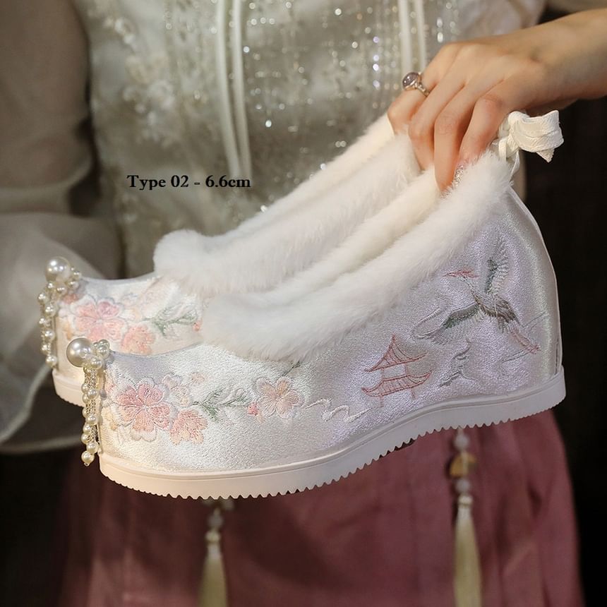 Designs) (Various Beaded Fleece-Lined Hidden Pumps Heel Wedge Embroidered