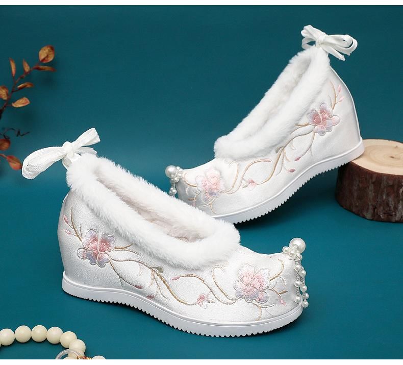 Designs) (Various Beaded Fleece-Lined Hidden Pumps Heel Wedge Embroidered