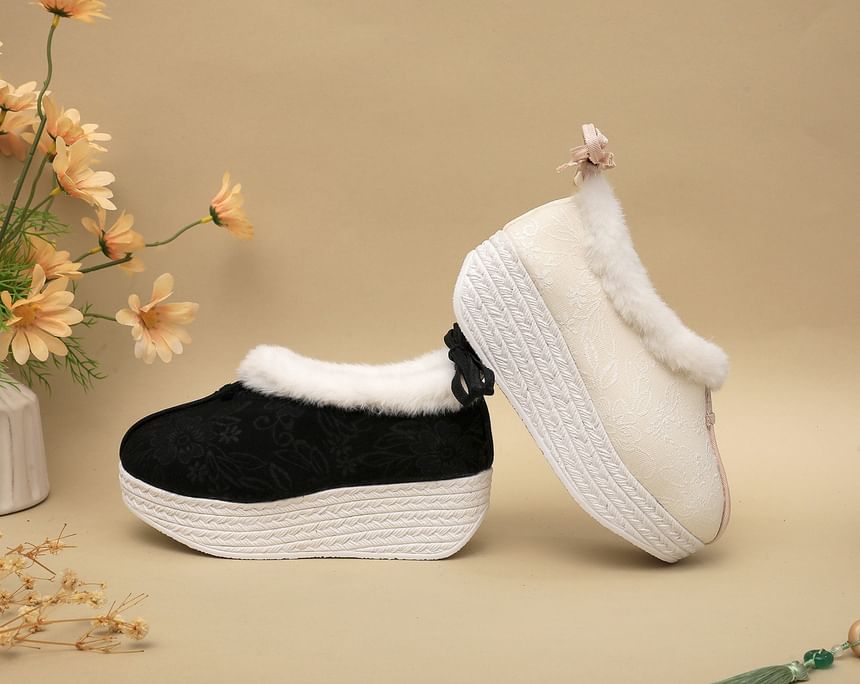 Platform Fleece-Lined Heel Bow Pumps Wedge