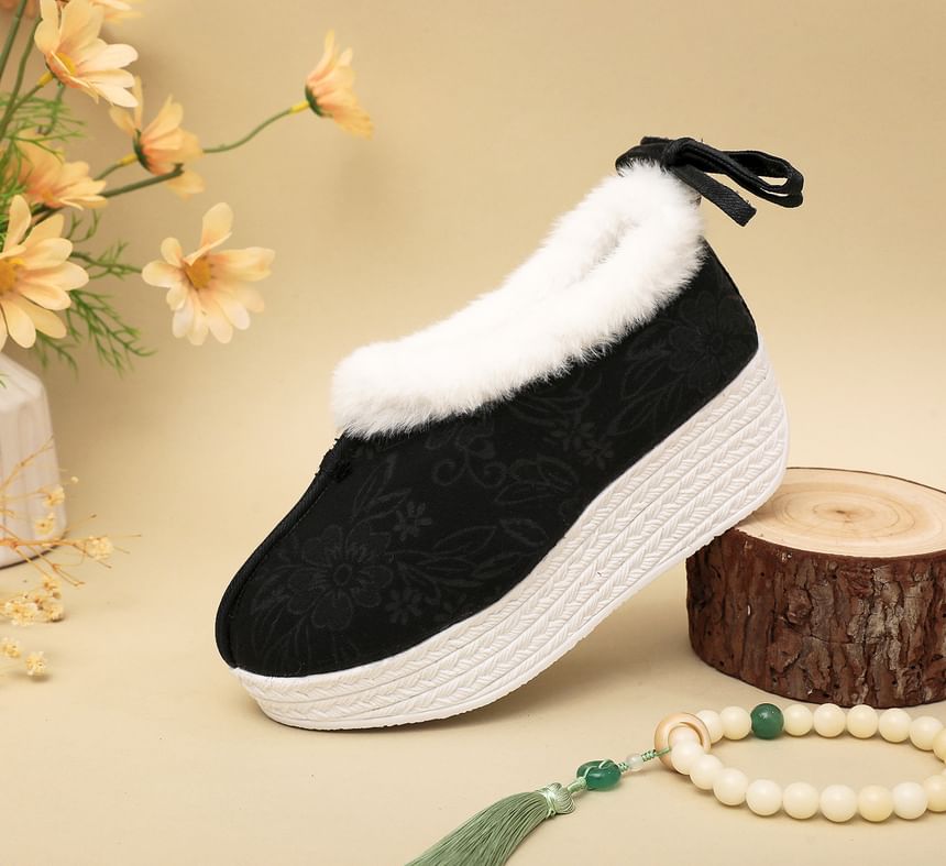 Platform Fleece-Lined Heel Bow Pumps Wedge