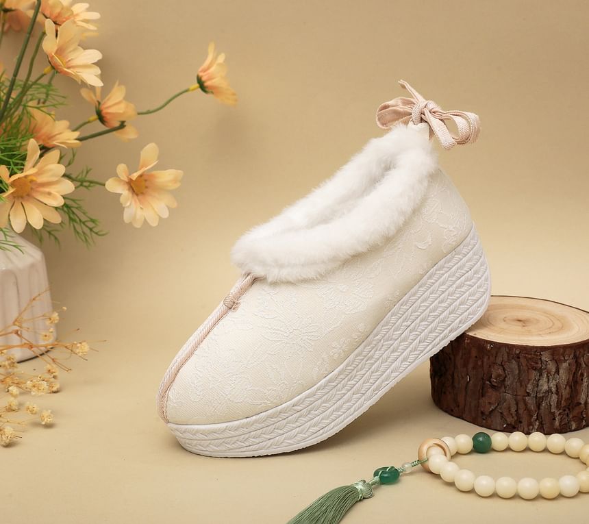 Platform Fleece-Lined Heel Bow Pumps Wedge