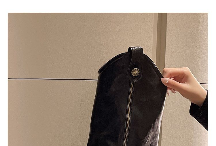 Boots Zip Knee Platform Buckled High Panel