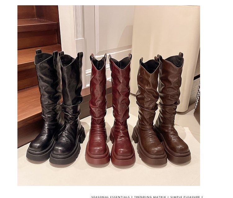 High Platform Ruched Knee Boots