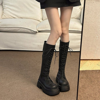Platform High Boots Lace Knee Up