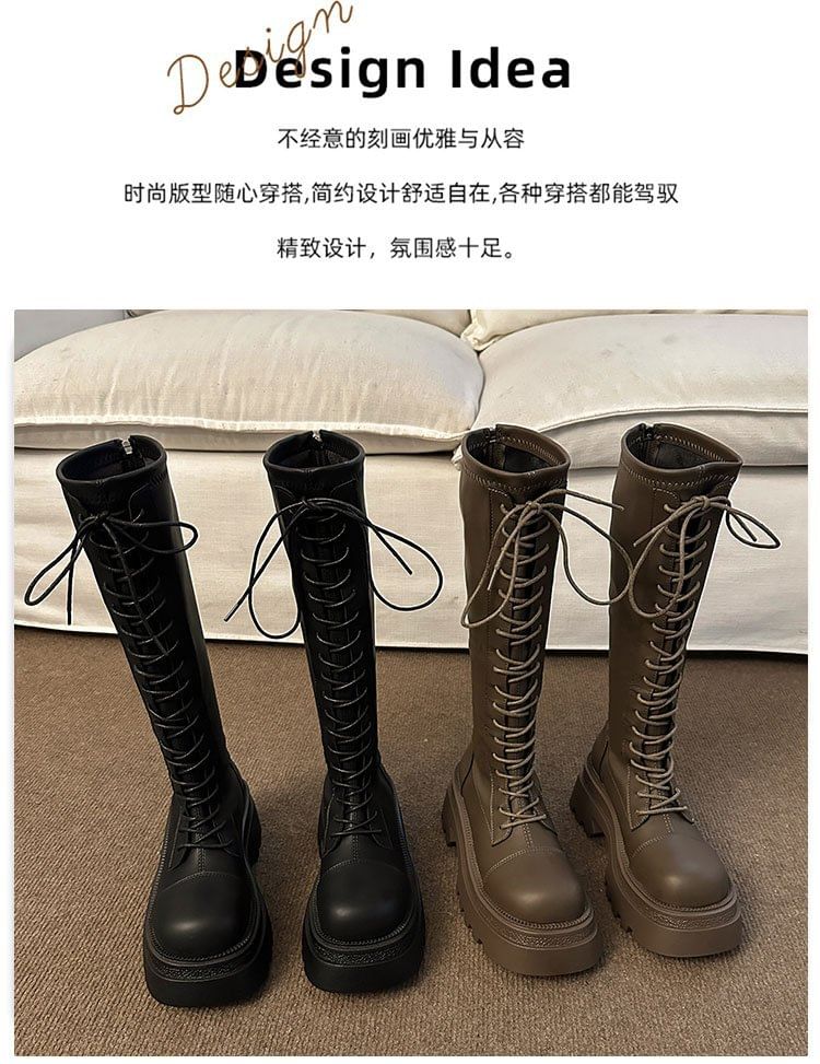 Platform High Boots Lace Knee Up