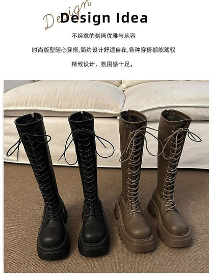 Platform High Boots Lace Knee Up