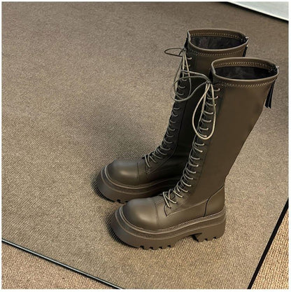 Platform High Boots Lace Knee Up