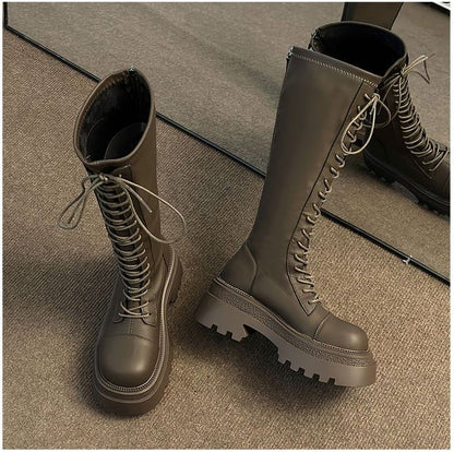 Platform High Boots Lace Knee Up