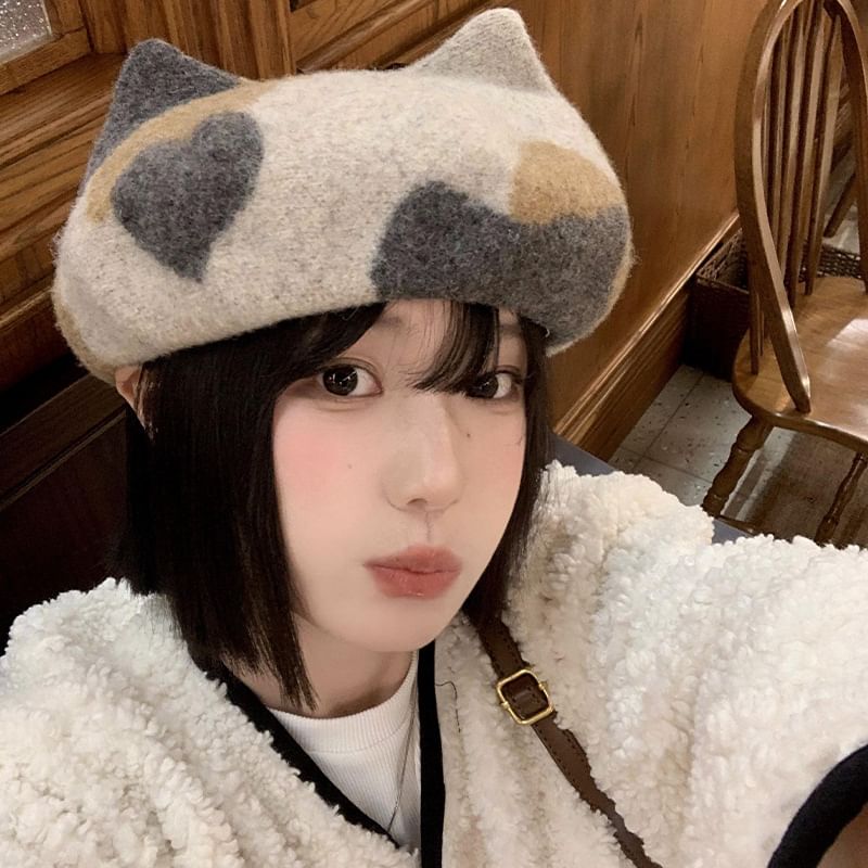 Patterned Cat Ear Beret