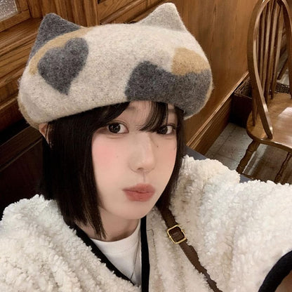 Patterned Cat Ear Beret