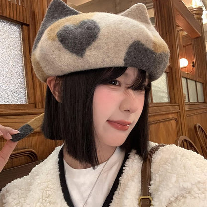 Patterned Cat Ear Beret