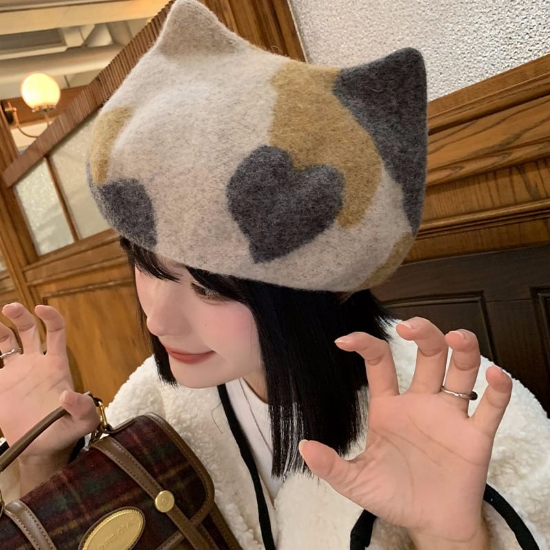Patterned Cat Ear Beret