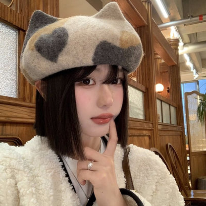Patterned Cat Ear Beret
