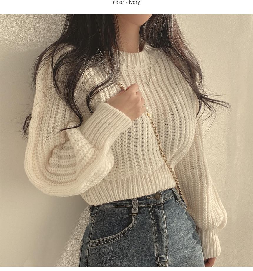 Cropped Crochet-Knit Sweater