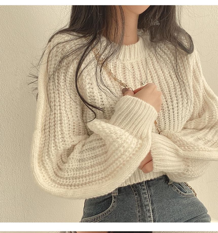 Cropped Crochet-Knit Sweater