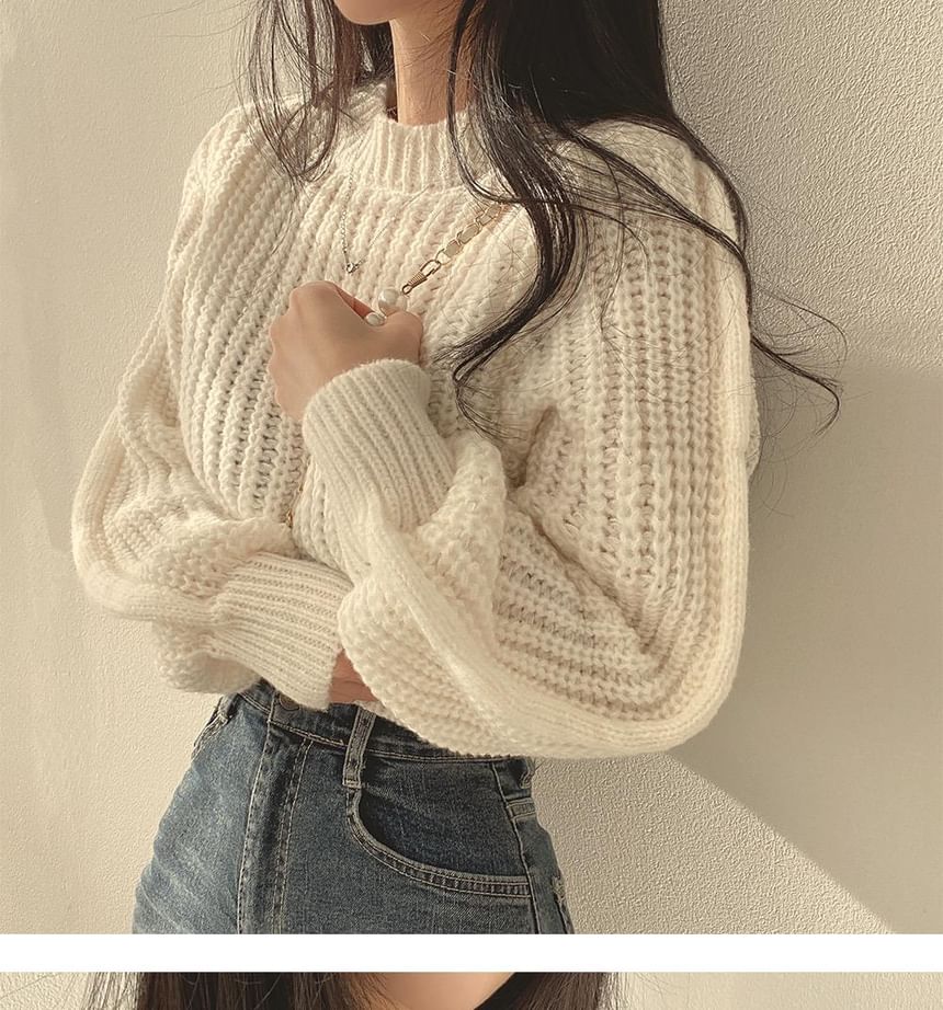 Cropped Crochet-Knit Sweater