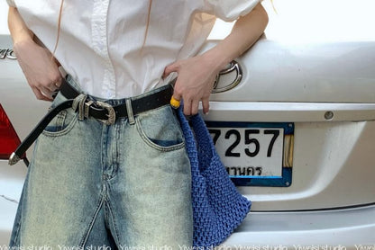 High Waist Washed Denim Jorts