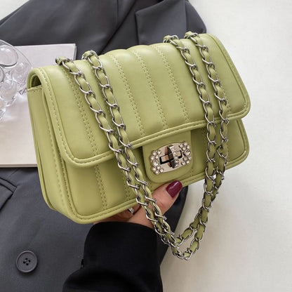 Faux Leather Quilted Chained Shoulder Bag