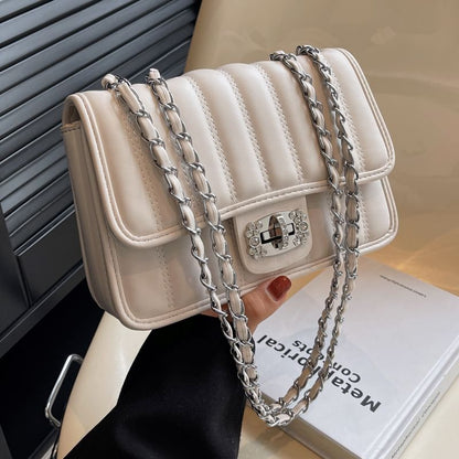 Faux Leather Quilted Chained Shoulder Bag